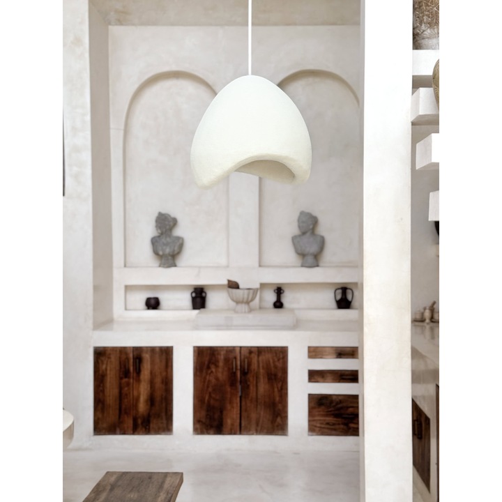 Lampa suspendata Japandi crem 40x45cm, textura nisip, design subtire
