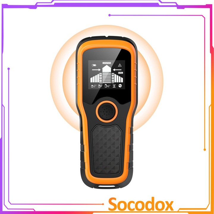 Detector cabluri electrice 5 in 1, Socodox, Scanner de Perete cu Precizie Exacta, Calibrare Automata, Ecran LCD, Avertizare sonora, 3 moduri de scanare, Detectoare de metale, lemn, tevi, cabluri electrice, fire electrice, doza perete, Portocaliu