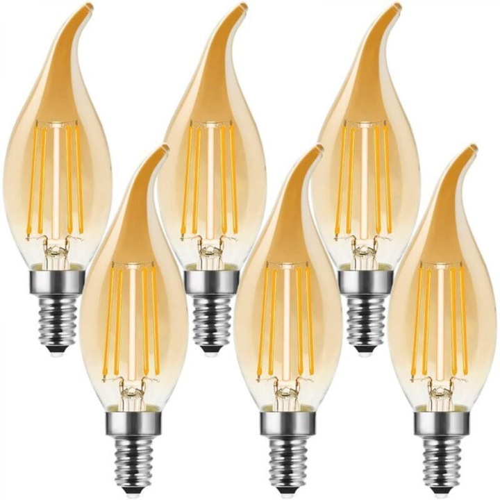 LED филамент крушка E14 C35 4W 2700K кехлибар комплект 6 бр
