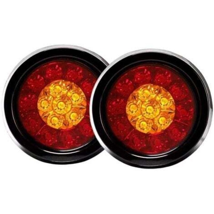 Set 2 lampi spate rotunde LED 16, rezistente apa si soc, negru, universal, 12V/24V