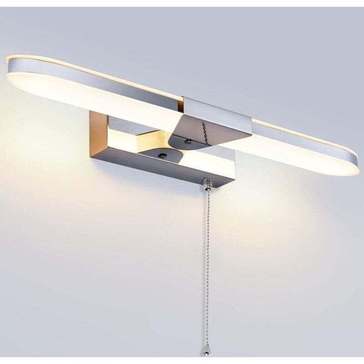 LED аплик за огледало за баня 40см, топла светлина, хромиран инокс, акрил, IP44, 8W