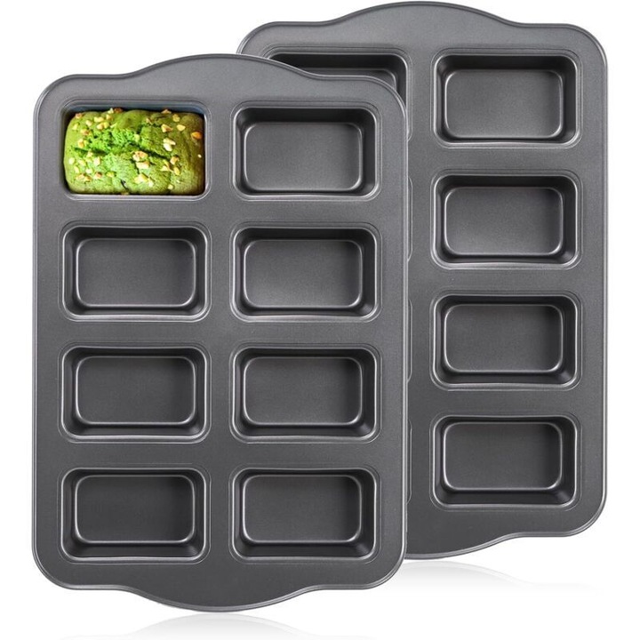 Set 2 tavi mini paine 8 cavitati, otel carbon, negru, 35.5x24x3cm
