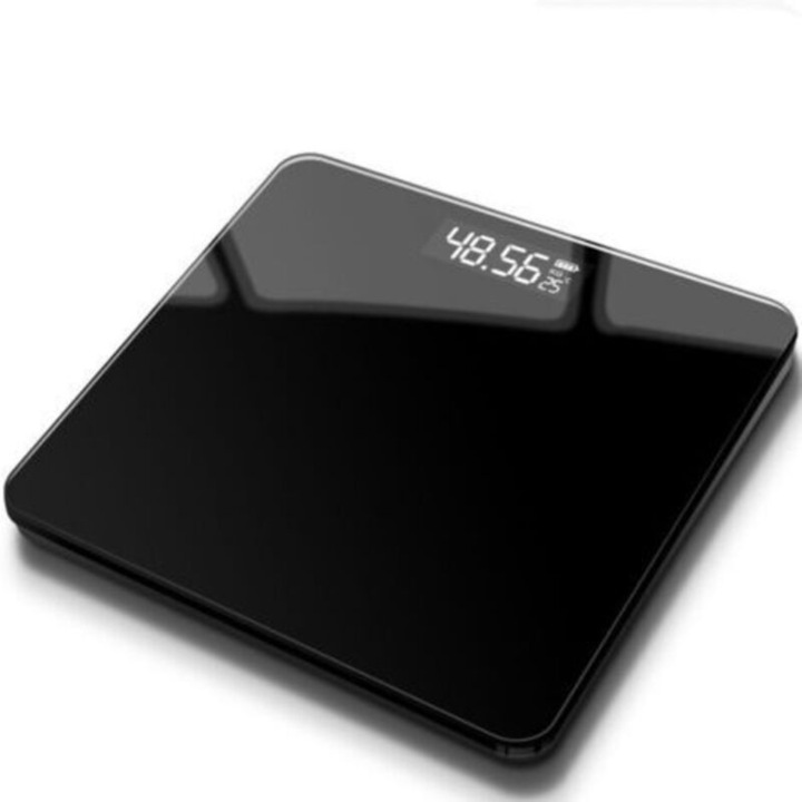 Дигитален кантар за тяло, черно стъкло, 26x26x2.3см, капацитет 180кг