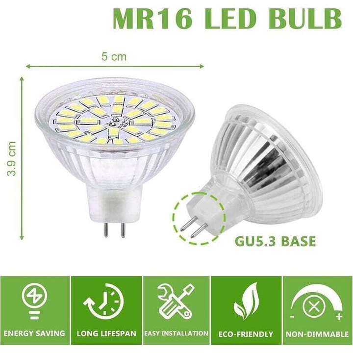 LED крушка GU5.3 5W 6000K студено бяло 50x39mm комплект 10 бр