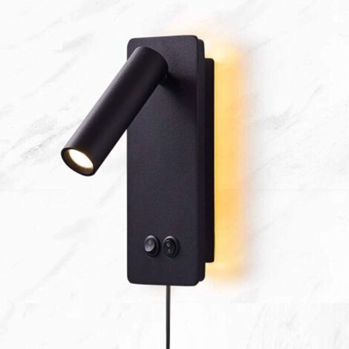 Aplica perete LED, lampa de citit, negru, 23.5x3x19cm, lumina calda