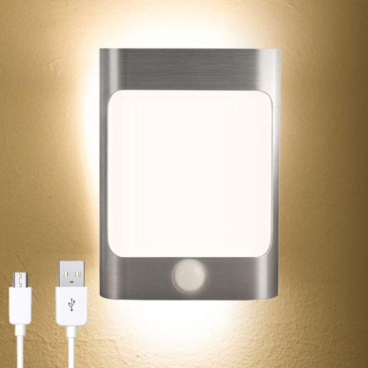 Безжични LED аплици със сензор за движение, 1W, бял, 14.9x19cm, комплект от 2 броя