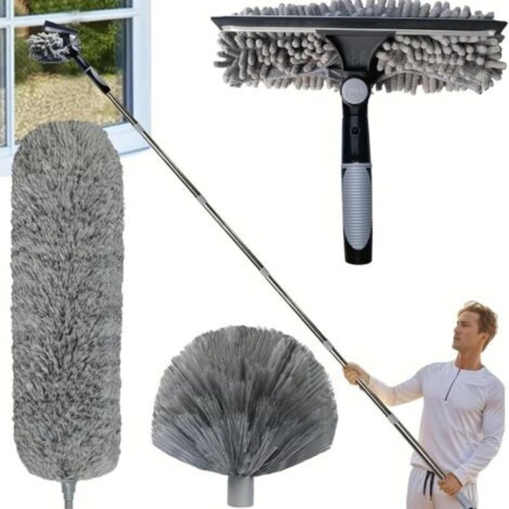 Set 4 piese curatare tavan, maner telescopic 10 sectiuni, multicolor