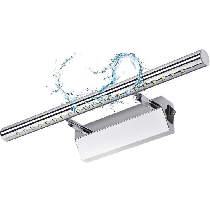 Аплик за баня 40см, LED 5W, регулируем на 180°, инокс, IP44, бял