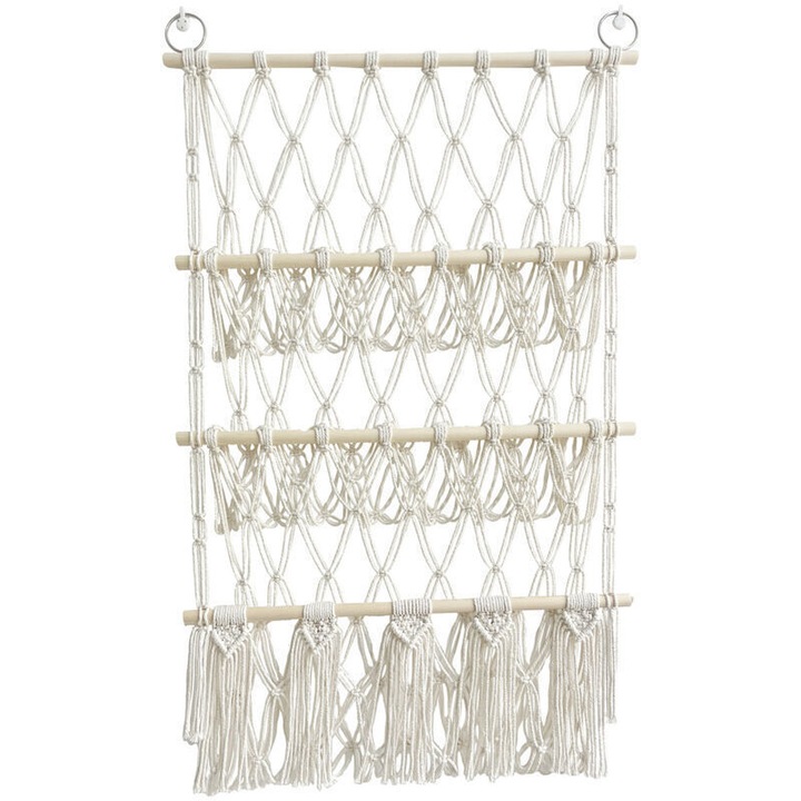 Hamac depozitare jucarii din sfoara de bumbac, organizator suspendat, alb, 100x50cm