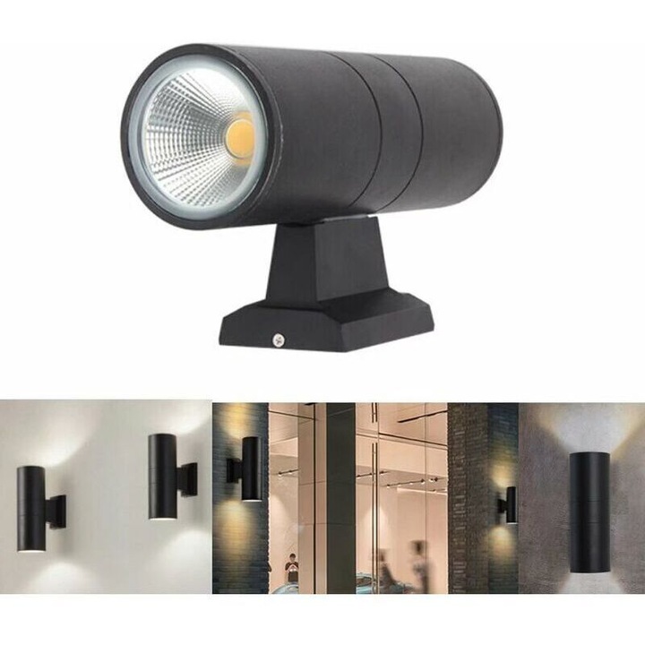 Aplica de perete LED dubla, rezistenta la apa, negru, 6W, 3000K, 30x10cm