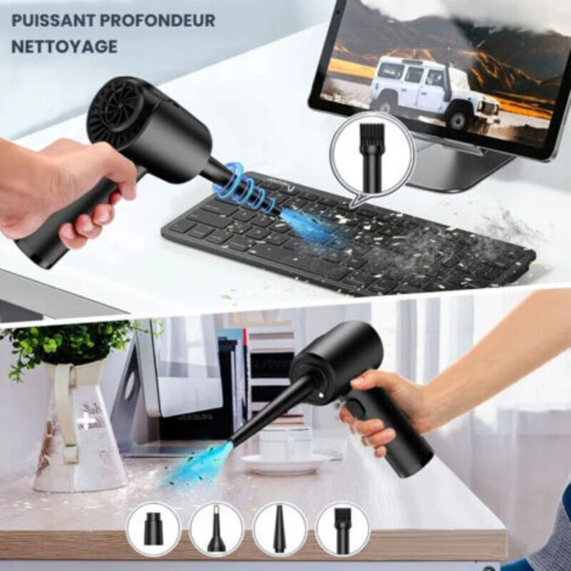 Aspirator portabil fara fir, suflanta aer comprimat, 6000mAh, 3 viteze, accesorii multiple, negru