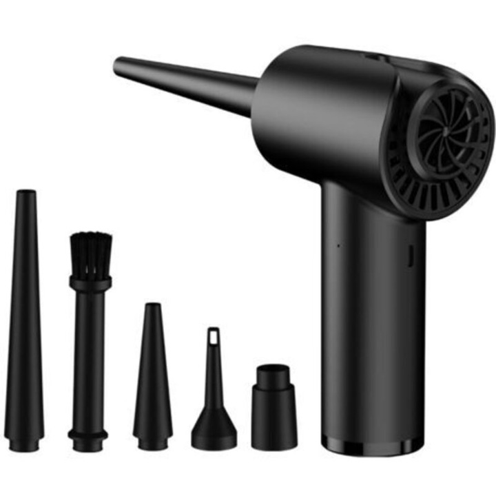 Aspirator portabil fara fir, suflanta aer comprimat, 6000mAh, 3 viteze, accesorii multiple, negru