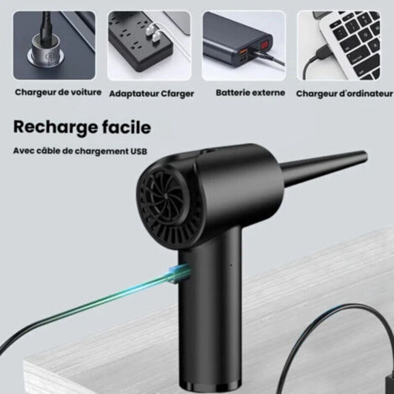 Aspirator portabil fara fir, suflanta aer comprimat, 6000mAh, 3 viteze, accesorii multiple, negru