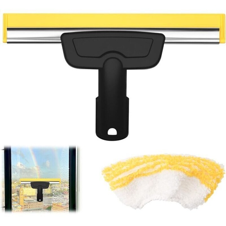 Duza geamuri pentru aparat aburi, set cu lavete microfibra, negru, 255x270mm