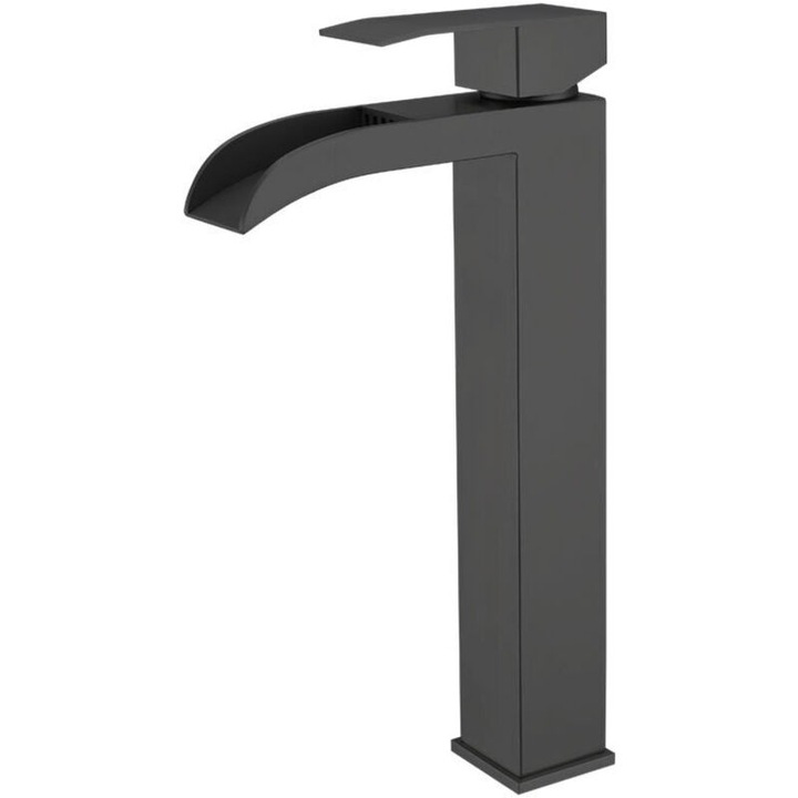 304-es rozsdamentes acél mosdócsaptelep, PVD bevonat, fekete, magas kivitel, 60 cm-es tömlő
