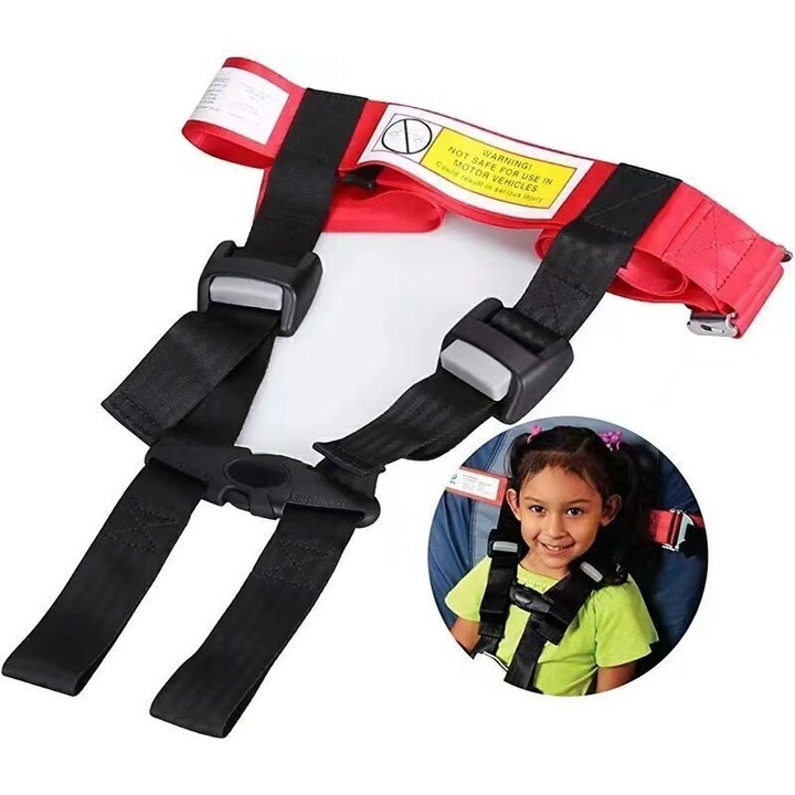Centura Siguranta Copii pentru Avion, Reglabila, Negru, 125x22-36cm