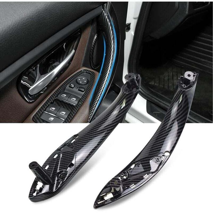 Set manere usi interior BMW Seria 3 F30 F31 F34 F80 si Seria 4 F32 F33 F36 F82 F83 carbon fiber
