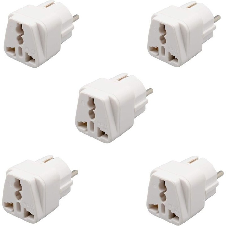 Set 5 adaptoare universale prize, 10-16A, 250V, alb