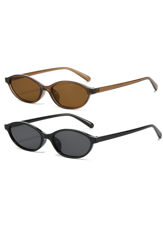 Ochelari de soare retro ovali, set 2 buc, negru si maro inchis, UV400, 90s, mici