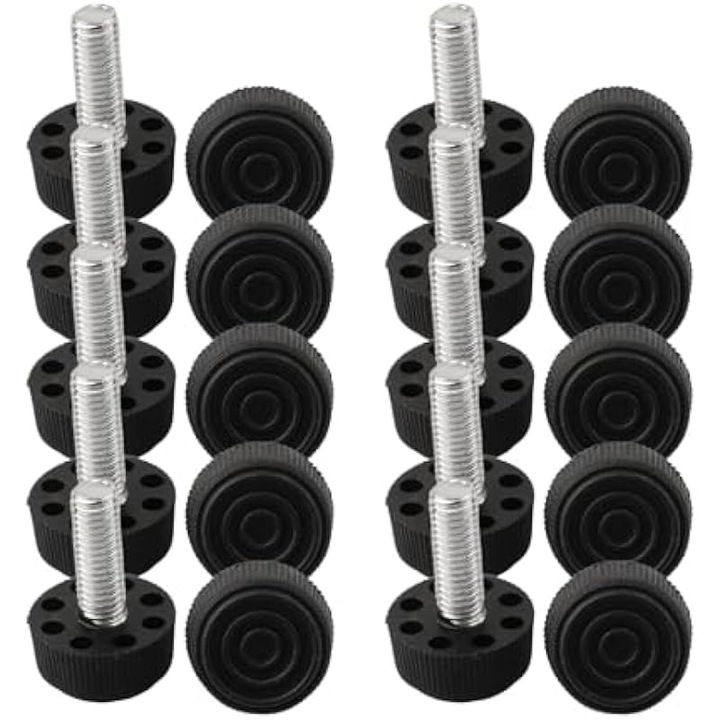 Picioare reglabile mobilier, plastic, negru, 24x25mm, set 10 buc