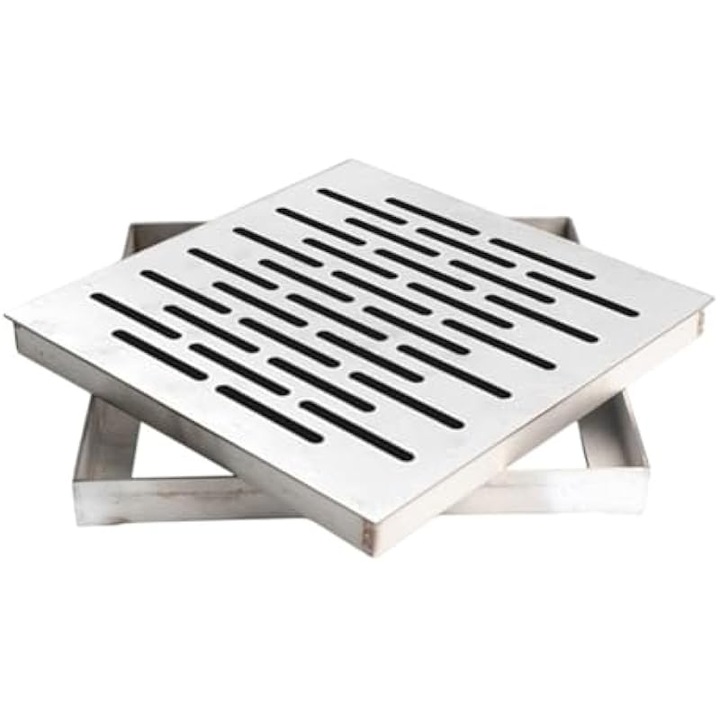 Grilaj scurgere pardoseala, capac scurgere patrat din otel inoxidabil cu rama, antiderapant, evacuare rapida si anti-blocaj, inox, 150x150x20mm
