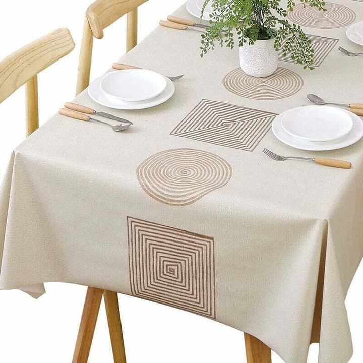 Téglalap alakú PVC asztalterítő 140x220cm bézs, víz- és foltálló