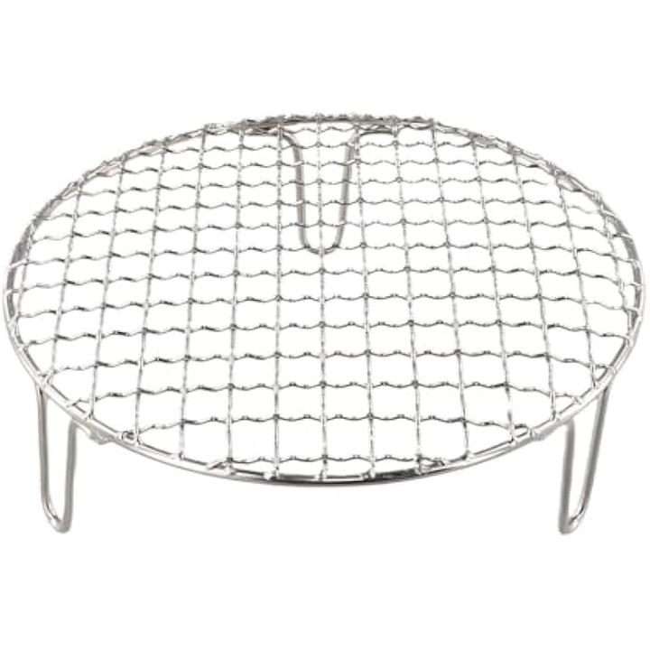 Tava gratar rotunda inox 20cm cu picioare pentru gratar camping si gatit acasa