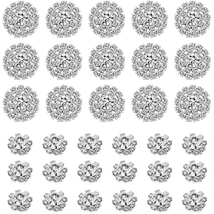 Set 50 nasturi strasuri argintii, rotunzi, mari si mici, 2 dimensiuni