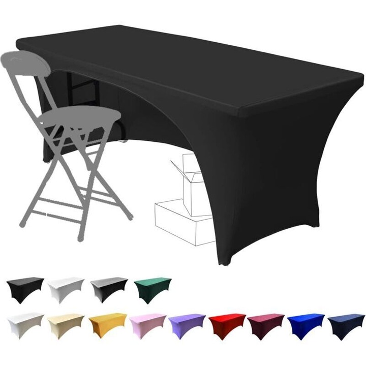 Téglalap alakú asztalterítő, spandex, fekete, 183x75x75cm, szett