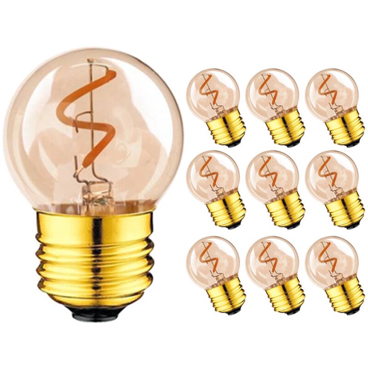 Комплект 10 LED крушки G40, 2W, топло жълто, E27, 220V