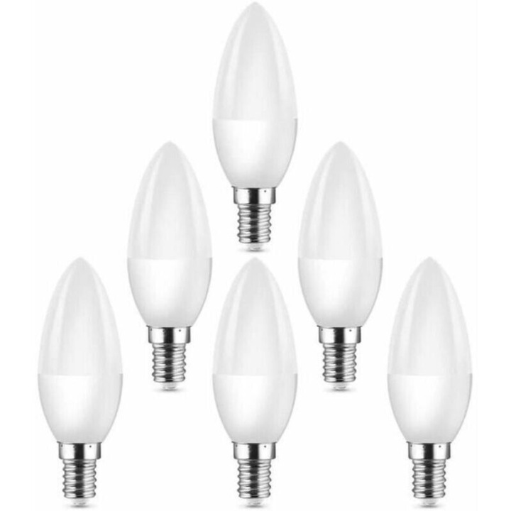 Комплект от 6 LED крушки E14 C37 5W 3000K топло бяла светлина 400lm