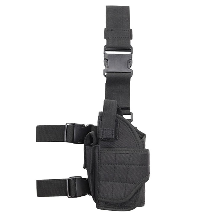 Toc Pistol Universal pentru Picior, Coapsa Stanga, Tactic, cu Port Incarcator, Ajustabil, Negru