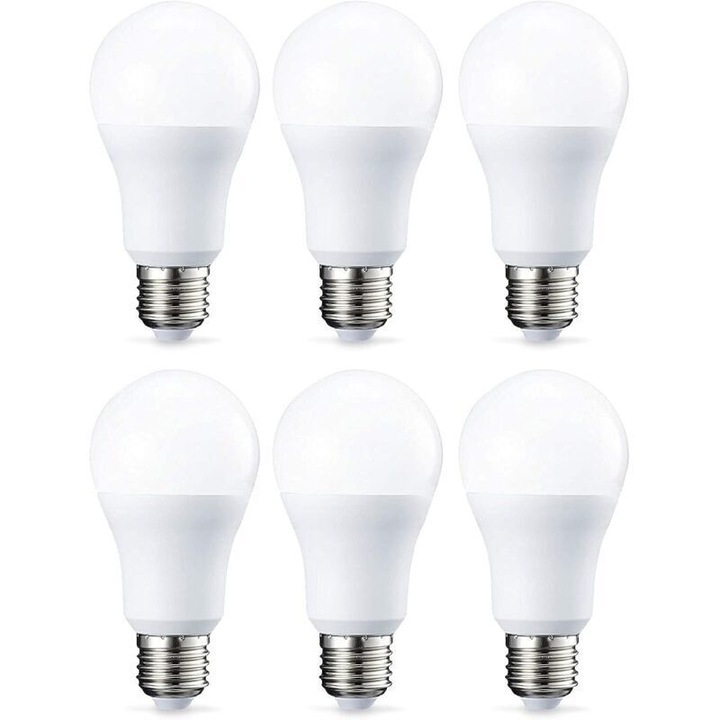 Комплект от 6 LED крушки, 10W, топло бяла светлина, E27, 1055 лумена, недимируеми