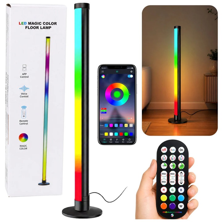 Lampa de podea LED RGB reglabila cu telecomanda, 90 cm, Lean 30951