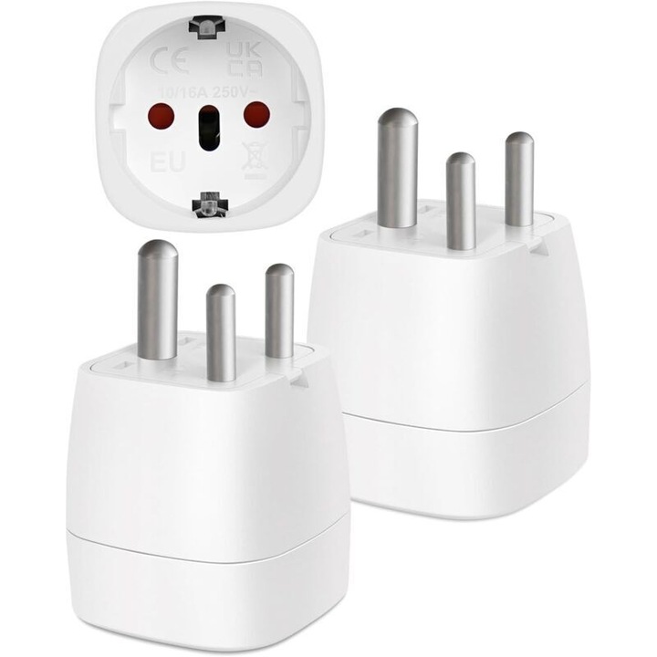 Adaptor de priza calatorie set 2 piese, tip D, alb, 3.6x4.9x6.7cm
