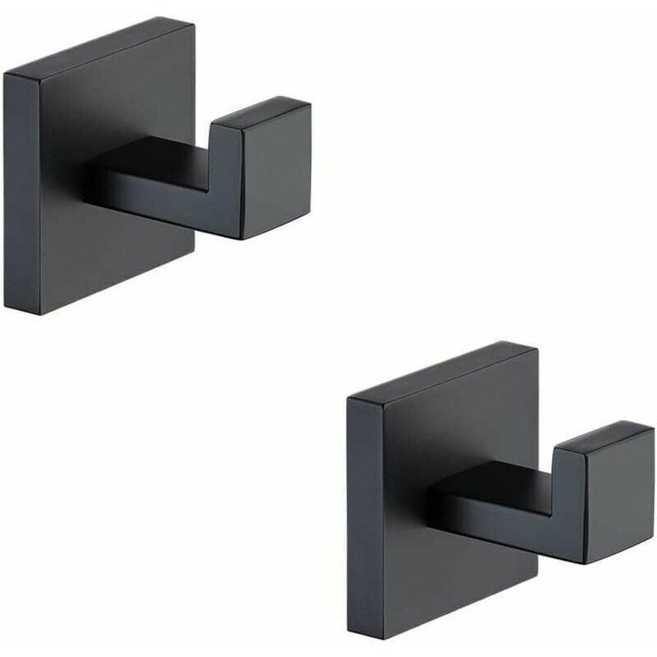 Set 2 carlige haine si prosoape, otel inoxidabil, negru mat