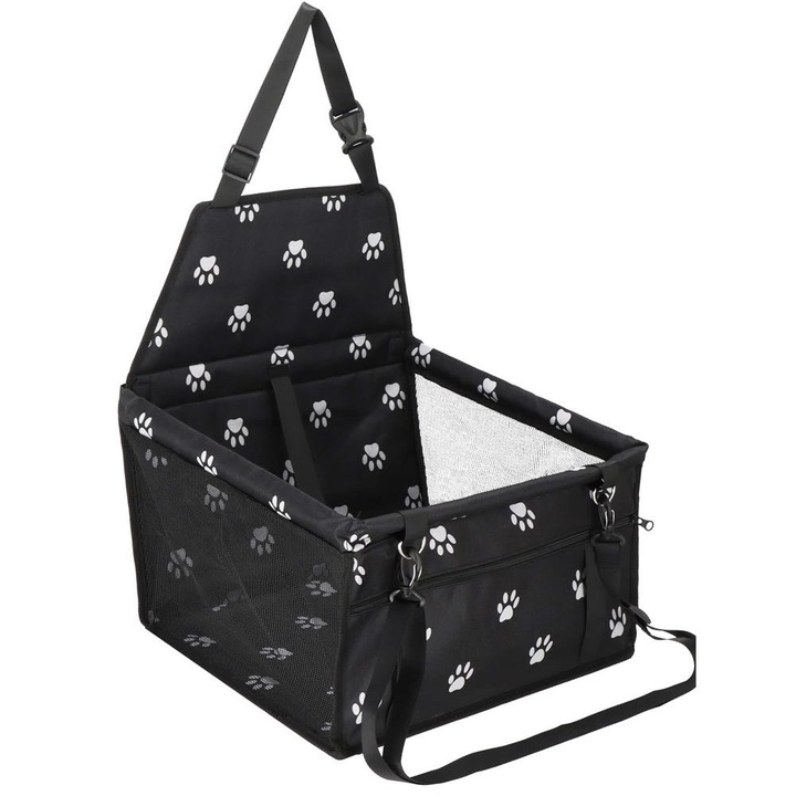 Geanta auto transport animale companie caini pisici poliester, 40x43x30 cm, pliabila, negru