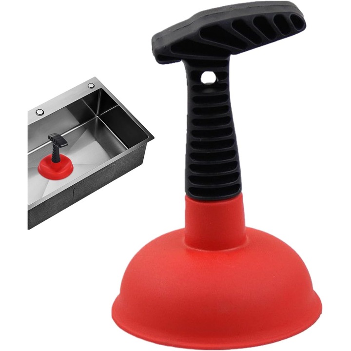 Pompa de vid pentru deblocare chiuvete, compacta, neagra, 25x10cm