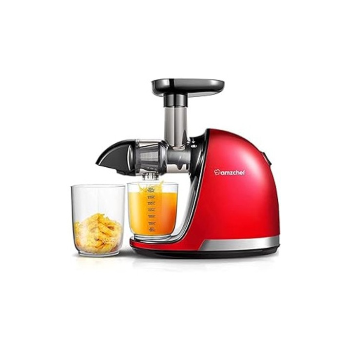Storcator de fructe si legume prin presare la rece AMZCHEF 1501, rosu, 80 rpm, PMMA, 150 W