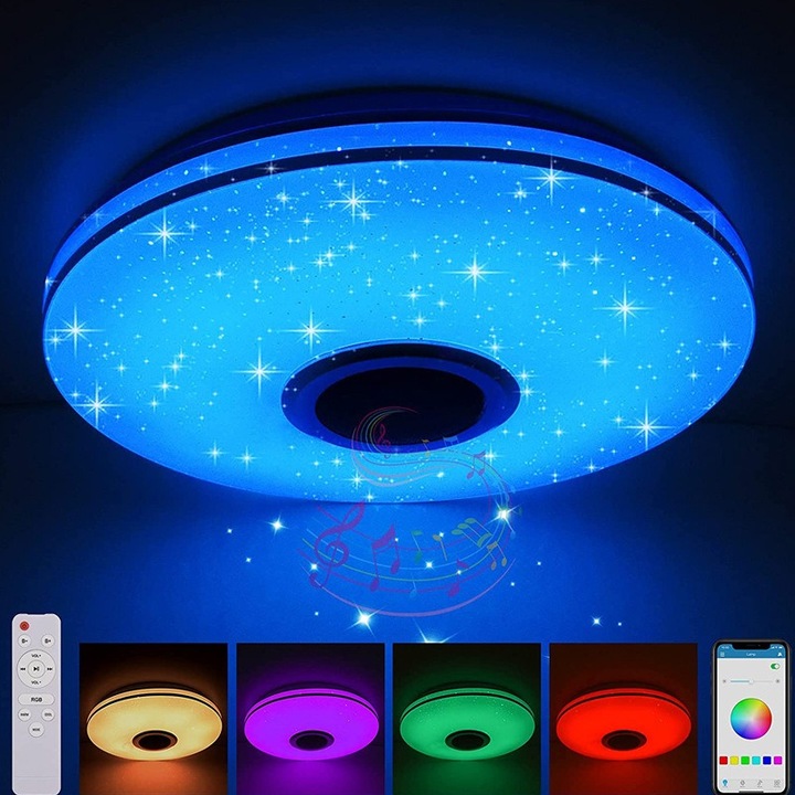 DEAMAK 30x8cm LED állítható barna mennyezeti lámpa Bluetooth hangszóróval és okos távirányítóval