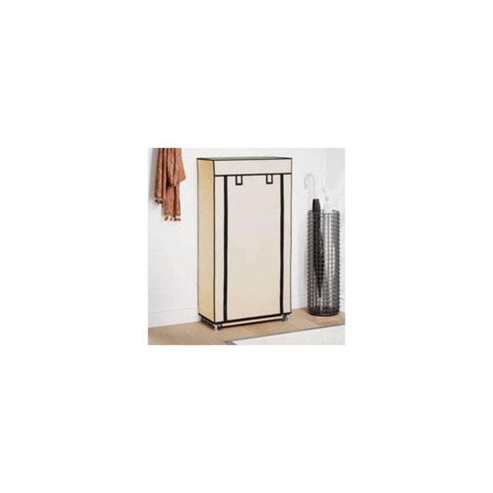 Cipőtároló szekrény, 5 polcos, szürke, 58x28x106cm, textil huzattal