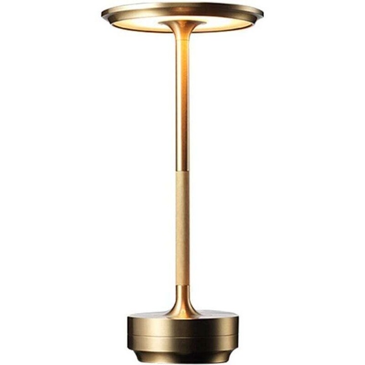 Lampa de birou, lampa de masa led reincarcabila, dimabila cu 4 niveluri de luminozitate, rezistenta la apa IP66, metalica, incarcare USB, galben