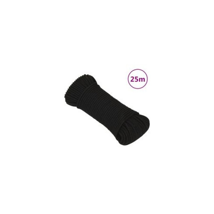 Fonott zsinór, 3 mm, 50 m, poliészter, fekete