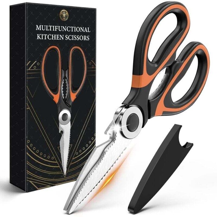 Foarfeca bucatarie multifunctionala inox 3Cr14, lama 2.5mm, negru, 21cm