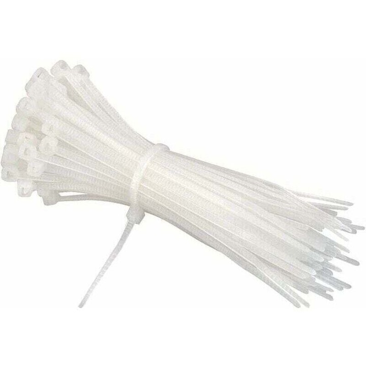 Set 600 coliere cablu nylon alb 200x2.5mm rezistenta 8kg