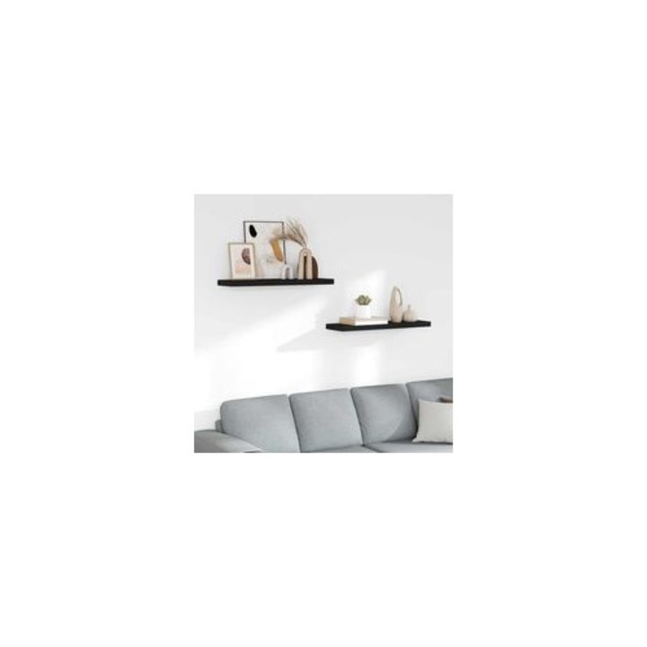 4 db fekete lebegő polc készlet 80x23.5x3.8cm MDF fém