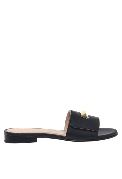 Baldinini, Papuci din piele cu detaliu metalic, Negru, 35