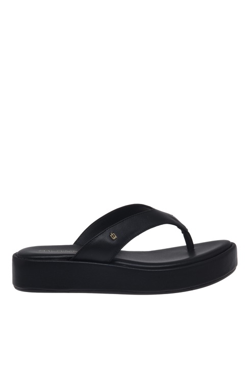 Baldinini, Papuci flip-flop din piele cu platforma, Negru, 35