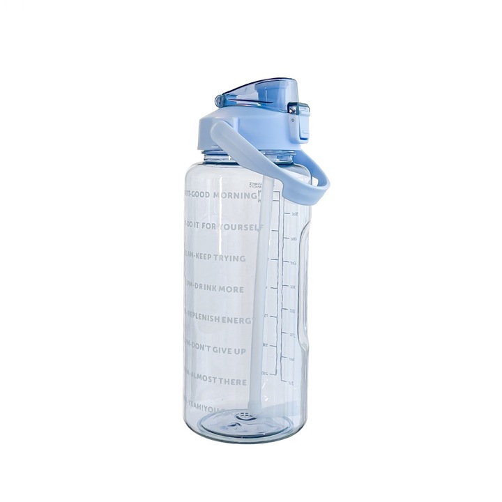 Sticla apa sport, 2L, albastru, 29.5x10.5cm, cu pai si capac etans