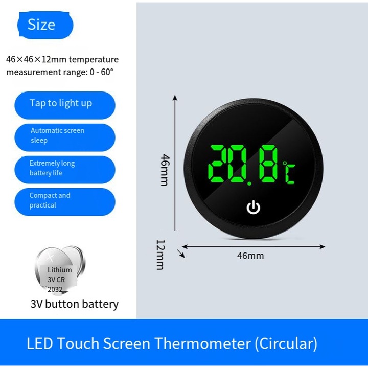 Termometru acvariu digital adeziv 0-60°C precis 0.1°C baterie CR2032